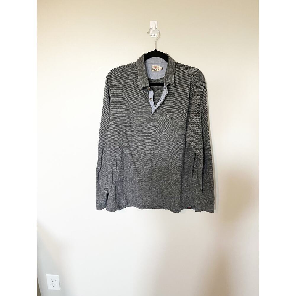 Faherty gray striped collared long sleeve polo men’s large - Picture 1 of 8